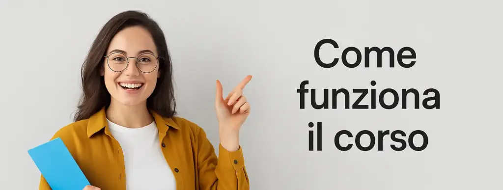 Donna sorridente che presenta il funzionamento del corso WordPress per principianti